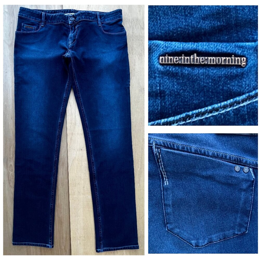 NINE IN THE MORNING ITALY WOMEN’S JEANS sz 32 Dark Wash Low Rise Distressed